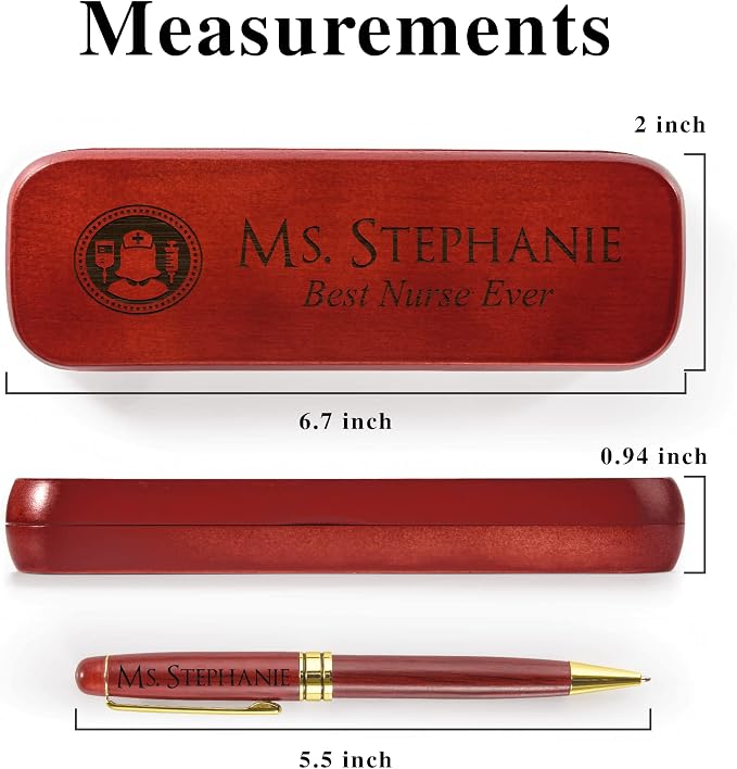 Personalized Engraved Maple Wood Rosewood Ball Pen & Case Set Custom Gift (Rosewood)