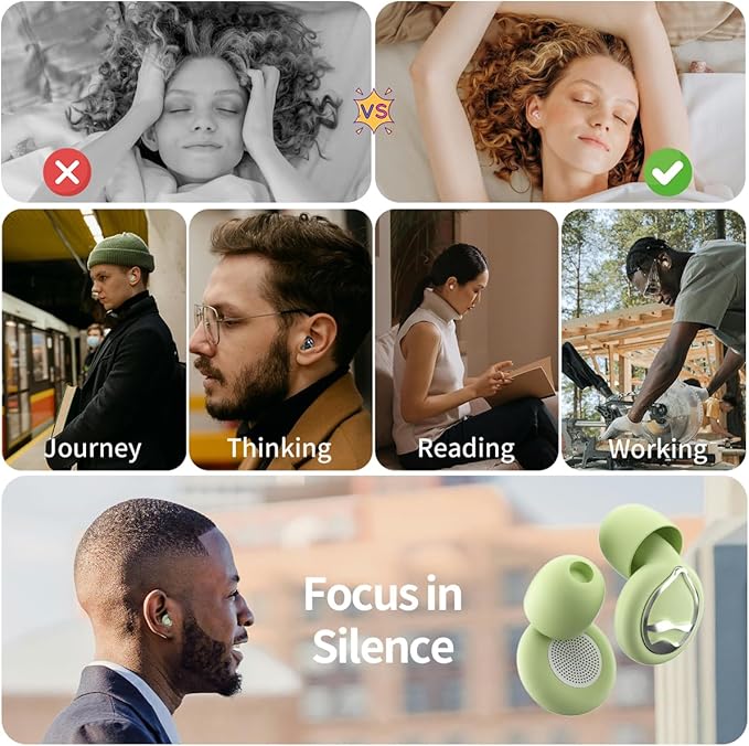 Ear Plugs for Sleeping Ultra-Soft Silicone Earplugs for Noise Cancelling Concerts Reusable Noise Reduction Earbuds for Travel Focus Work 33dB Hearing Protection with 9 Ear Tips & Case (Green)