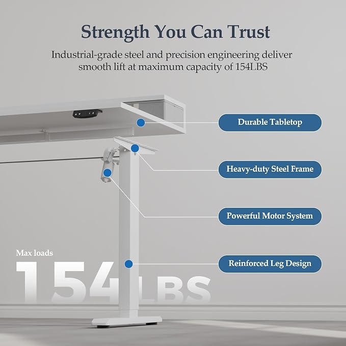 Klicelor 48 x23 Inch Electric Standing Desk with Drawers, Adjustable Height Small Sit Stand Desk for Home Office, Compact Computer Workstation with Storage– White