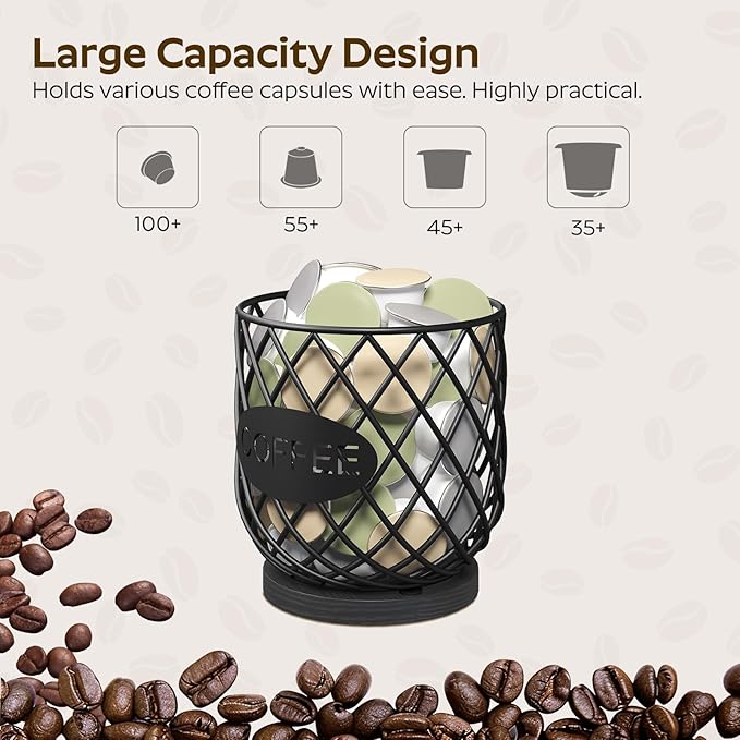 Coffee Pod Holder Organizer, Holder for K Cup, Large Capacity Coffee Pod Basket, Versatile Coffee Capsule Storage Organizer, for Kitchen Countertop, Black KH09BB
