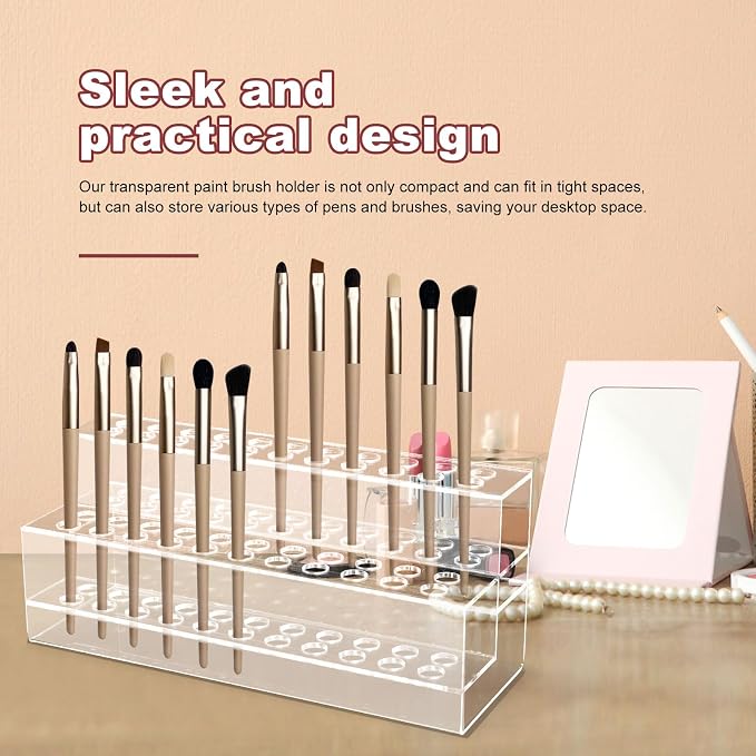Acrylic Pen Holder, 44-Slots Pen Display Stand Focal Pen Holder Beadable Pen Display Stand Rack Organizer for Home Office Desk School Supplies