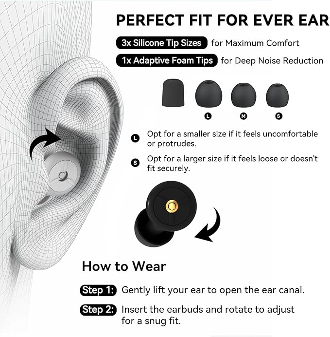 Ear Plugs for Sleeping Noise Cancelling, 24-30dB Ear Plugs for Noise Reduction, Hearing Protection, Silicone Soft Reusable EarPlugs for Sleep, Concert, Focus with Case & 4 Pair Eartips