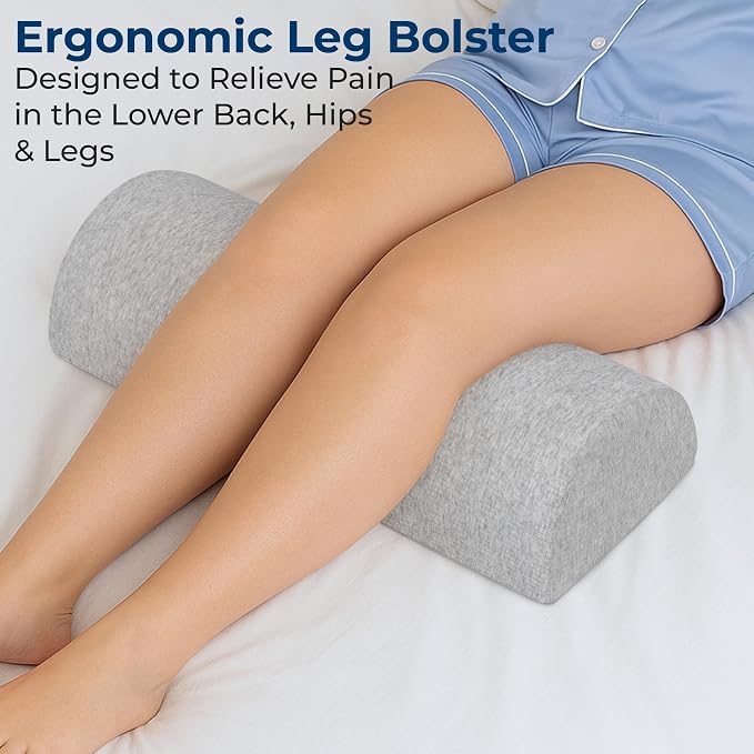 5 STARS UNITED Knee Pillow for Back Sleeping – Large Half Moon Bolster Pillow for Legs, Under Knee Pillow for Sleeping on Back, Memory Foam Leg Pillow for Back Pain, Natural Gray