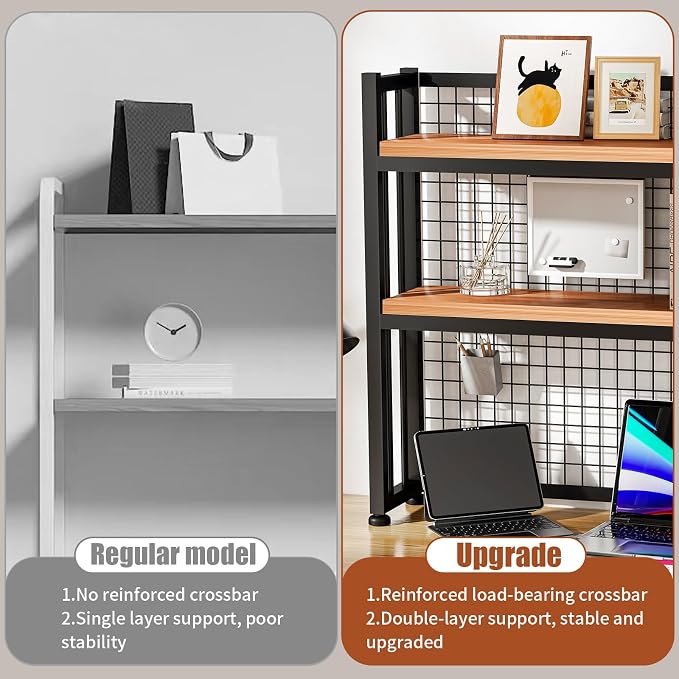2-Tier Desktop Hutch Bookshelf Metal Desk Shelf,Storage DisplayShelf for Computer Desk, Multifunctional Freestanding Storage Rack for Office, Home Decor, Kitchen (45.2 * 35 * 9.44 in)