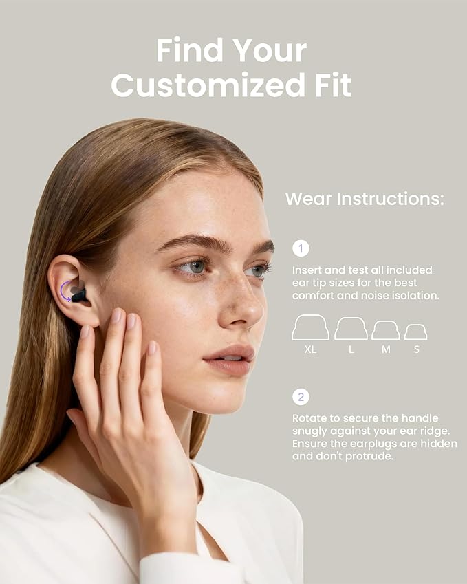 Dream Ear Plugs for Sleeping, 23dB Noise Reduction Soft Silicone Ear Plugs with Patented Qufits Eartips and Carry Case, Reusable Earplugs for Sleep, Work, Focus, Study - Beige