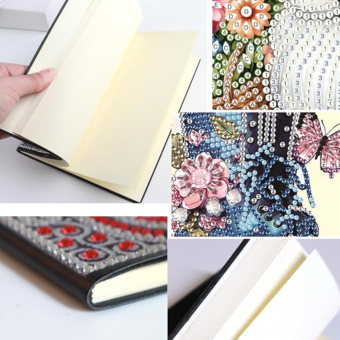 FRANDEK A5 50-Page DIY Butterfly Boots Diamond Art Painting Notebook with Beautiful Patterns, Special Shaped Diamond Art Craft for Beginners Adults Gift