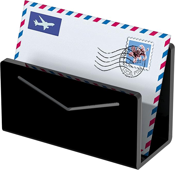 FUCDTEFC Acrylic Mail Holder, Black Acrylic File Letter Organizer, Vertical Envelope Mail Holder for Desk, Lightweight Countertop Bill Holding Sorter Letter Invoice Stand for Home Office School | Vertical, Envelope, Lightweight, Countertop, Bill Holdin...