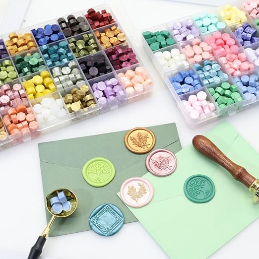1250 Pcs Assorted Color Sealing Wax Beads Bulk - 48 Colors Wax Seal Pellets Kit for Stamp Seals, Wedding Invitations, Envelope Sealing, DIY Crafts - Multicolor Pellets for Gift Ideas (B, 49)
