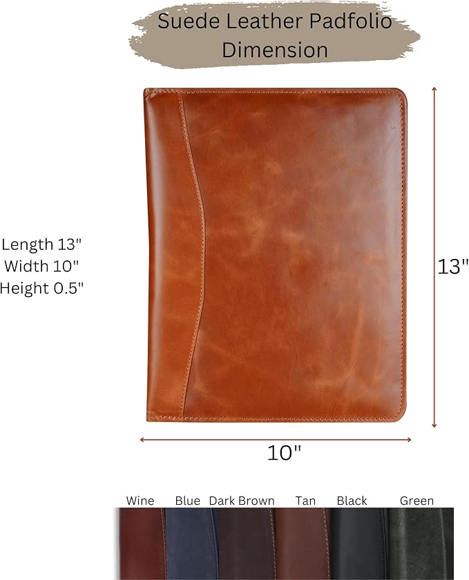 Heavy Duty Buffalo Leather Legal Pad Portfolio Handmade Executive Notebook Binder, Professional Padfolio Organizer Gift for Men and Women Genuine Leather Resume Document Holder (Black)