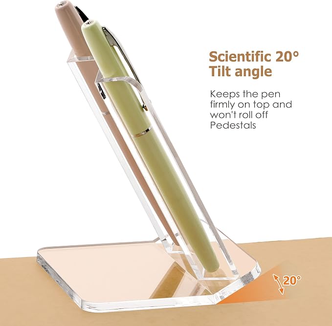 SANRUI Acrylic Pen Display Stand Holder, Clear Fountain Pen Pencil Makeup Brush Rack, Ballpoint Pen Showcase, Paintbrush Drying Organizer Desk for Home School Office or Store Use, Holds 2 Pens