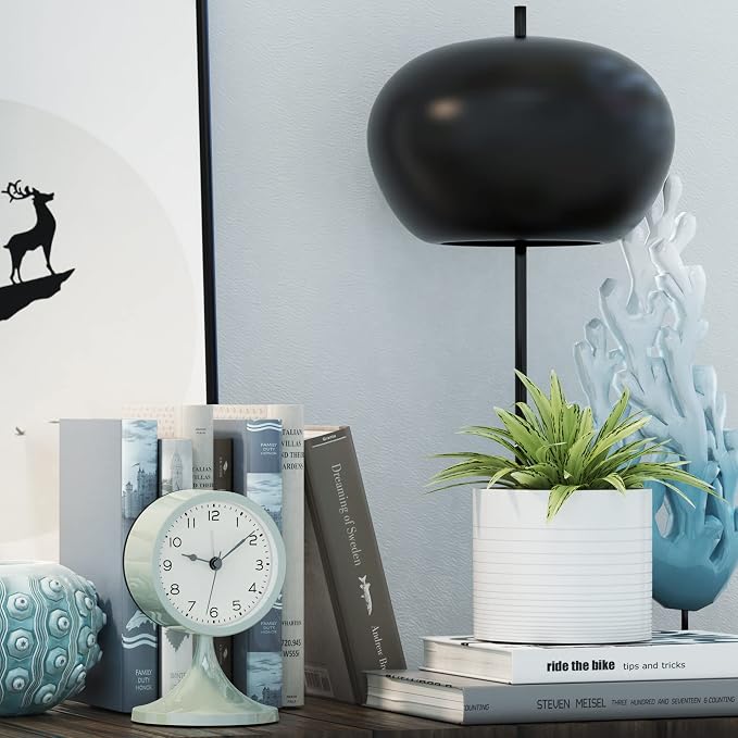 AYRELY® 3" Analog Alarm Clock, Retro Small Clock, Desk Clock for Bathroom | Cute Battery Operated Table Clock with Silent Movement and Light for Bedroom, Bedside, Living Room Decor and Shelf （Green）