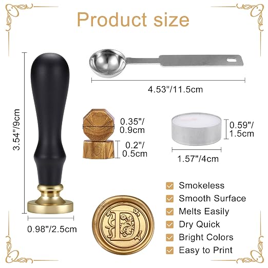 Yoption Traditional Initial Alphabet Wax Seal Stamp with 120 Antique Gold Wax Seal Beads Kit for Wedding Engagement Party Invitation Envelope Christmas Gift Wrap - Letter D