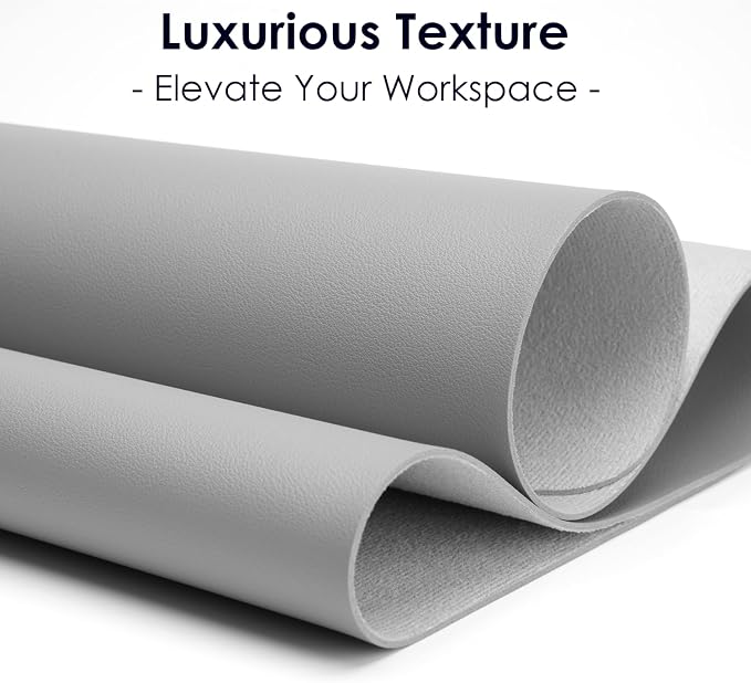 Leather Desk Pad Protector, Waterproof Mouse Pad, PU Desk Mat, Office Desk Cover, Desk Writing Mat for Office/Home/Work/Cubicle (Light Gray) 35.4x17 in