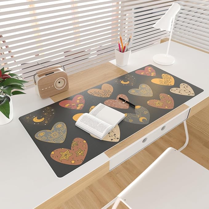 Colorful Star Magic Heart Leather Mouse Pad, Large Pad for Desk Gaming, Waterproof Keyboard Desk Mat for Home Office Gaming Work