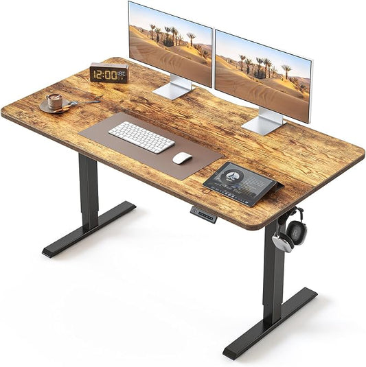 BANTI 55 × 24 Inches Standing Desk, Ergonomic, Electric Height Adjustable, Sit and Stand Up, Computer Office Desk with Splice Board, Black Frame/Rustic Brown Top