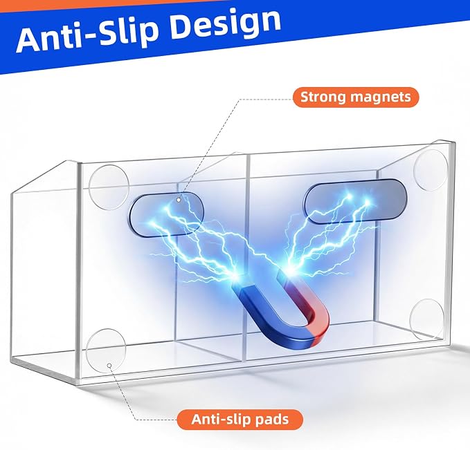 Simetufy Large Magnetic Dry Erase Marker Holder, Magnetic Pen Holder, Whiteboard Marker Holder with Movable Divider for Glass, Fridge & Locker, Non-slip Acrylic Magnetic Marker Holder