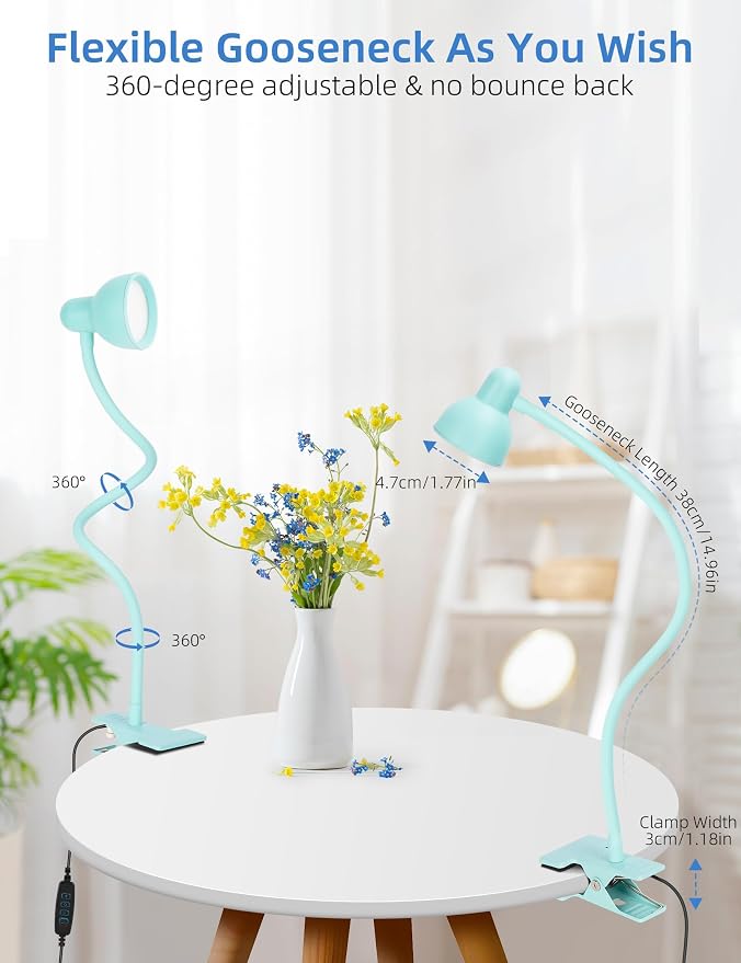 LiFMIRA Clip on Reading Light for Bed 3 Color Modes, 10 Brightness Dimmable, Flexible Gooseneck Clip on Lamp, Eye Care Clip Light for Bed Headboard Desk Home Dorm, Teal