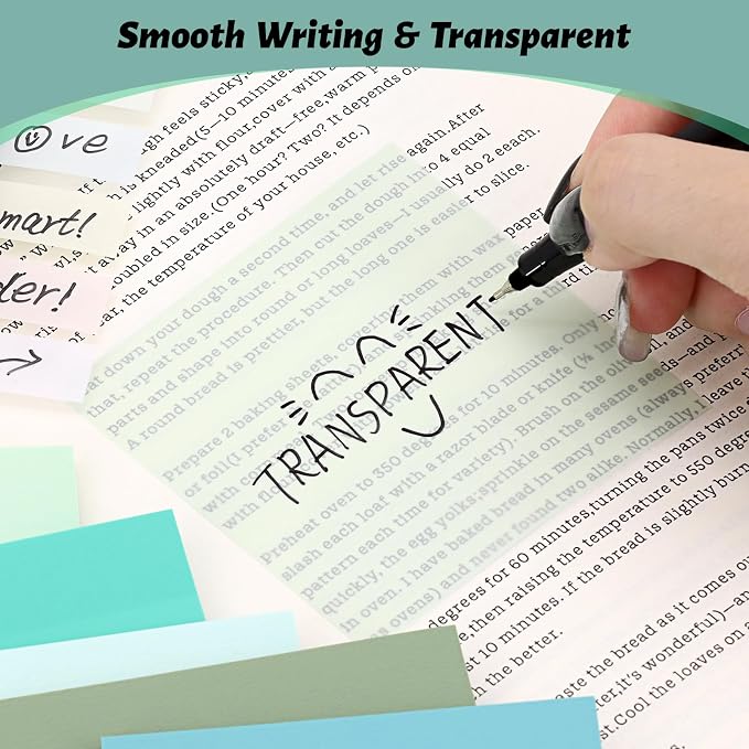 ‎SYMDROMIA Transparent Sticky Notes, 3"x3" Clear Post Translucent Sticky Notes with See Through Self-Adhesive Sticky Pads for Office School College Supplies, 800 Sheets Forest Green