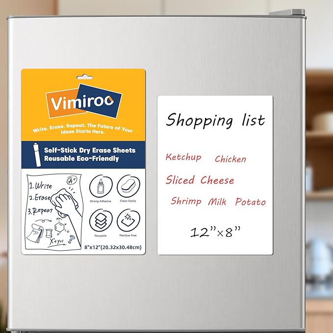 Dry Erase White Board, Small Dry Erase Sheet for Fridge, Non-Magnetic Whiteboard, 12" x 8" Reusable & Removable Whiteboard for Wall/Refrigerator/Door/Classroom(5 Sheets)