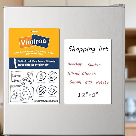 Dry Erase White Board, Small Dry Erase Sheet for Fridge, Non-Magnetic Whiteboard, 12" x 8" Reusable & Removable Whiteboard for Wall/Refrigerator/Door/Classroom(5 Sheets)