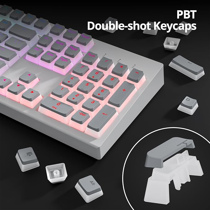 Guffercty kred 117-Key Grey Pudding Keycaps, OEM Profile PBT Anti-Wear Translucent Backlight fits Mechanical Keyboard(Grey Pudding)