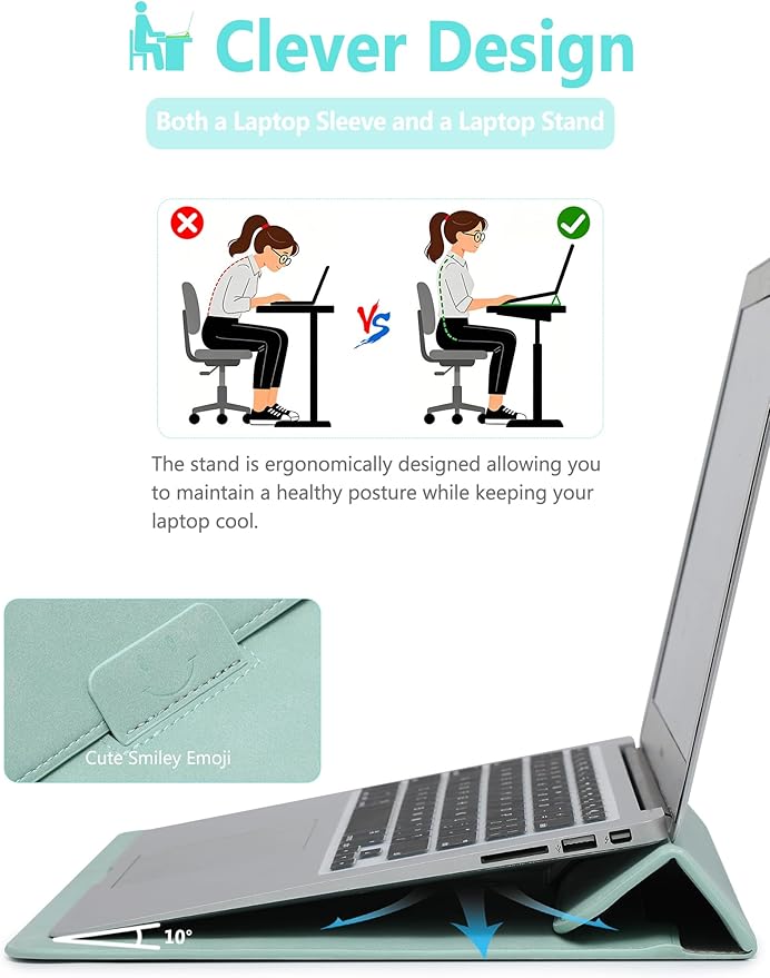 HYZUO 15-16 Inch Laptop Case Bag Sleeve with Stand Feature for MacBook Pro 16 M5/M4/M3/M2/M1 Pro/Max 2026-2019, XPS 15, MacBook Pro 15 2015-2012, Samsung Galaxy Book Flex 15, Mint Green