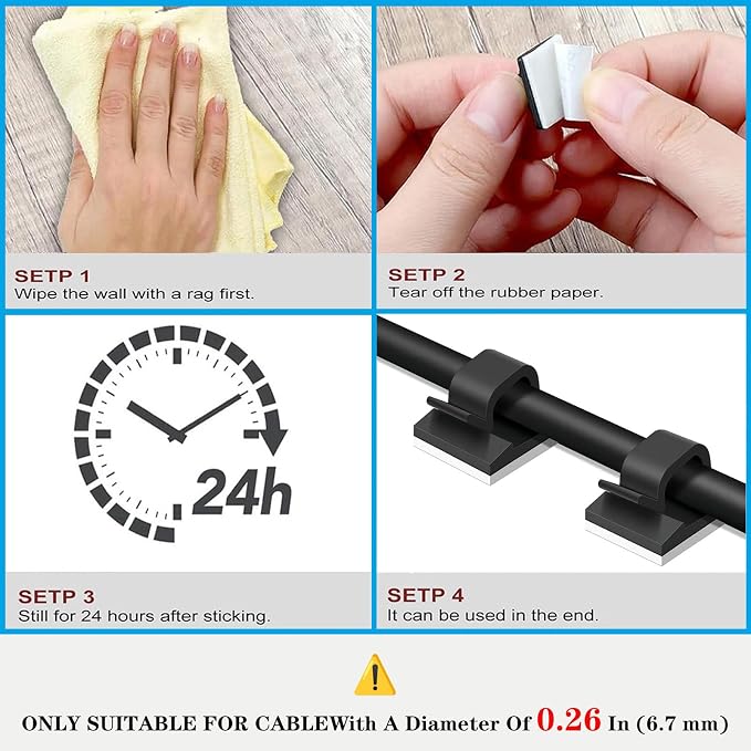 Adhesive Cable Management Wire Clips 100 Pcs,Wires Clips Holders for Cords on wall,Outdoor Cable Clips,Suitable for Under Tables,Cars,Walls