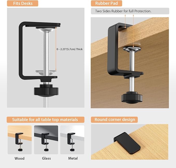 Syeeiex Under Desk Cable Management Tray, Cord Management, Black, 17inch | No-Drill C-Clamp and Screw Mount, Metal Desk Wire Organizer for Office Home Workspace, Cord Organizer with 10 Cable Ties