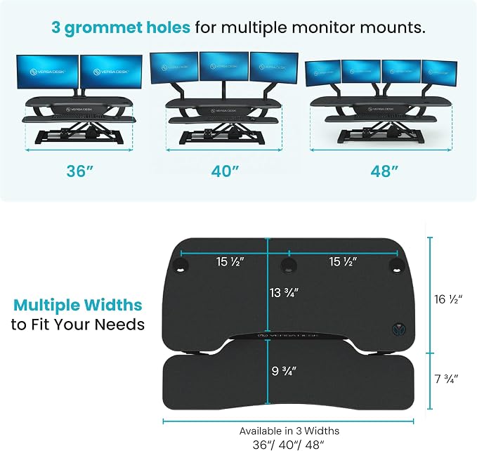 VERSADESK PowerPro 48 Inch Electric Standing Desk Converter – Push-Button Height Adjustable Sit to Stand Desk Riser for Multiple Monitors – Motorized Desktop Workstation with Wide Keyboard Tray, Black