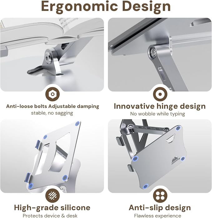 Laptop Stand for Desk – 2.5mm Aluminum Ergonomic Riser, Adjustable Height & Angle, Sturdy Yet Lightweight, Fits 10-17.3 Inch MacBook Pro/Air, Dell XPS, HP,Silver.