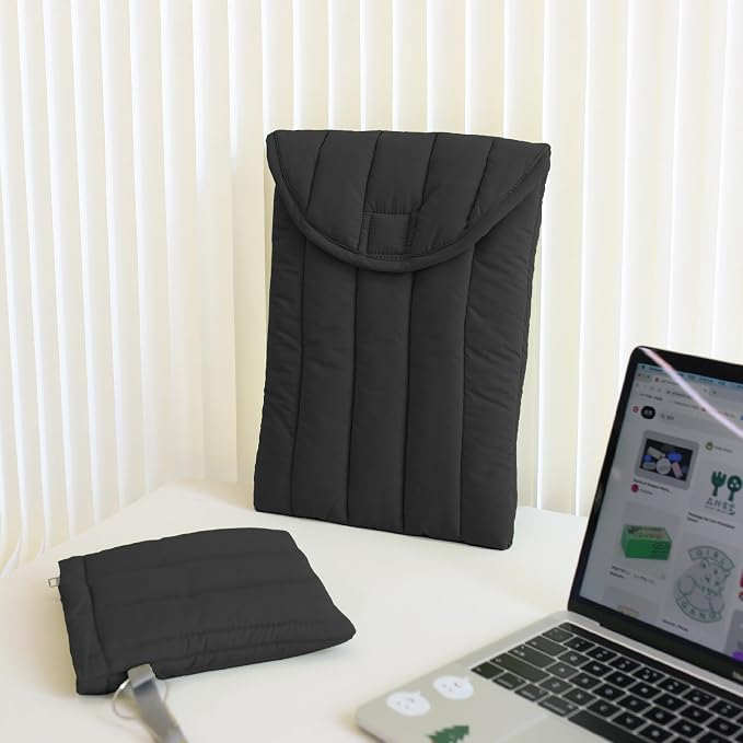 Puffy Laptop Sleeve Set 15-16 Inch Black, Protective Carrying Case for Men and Women, Cute Case Bag Compatible with 15 and 16 Inch Laptops, for MacBook Air M2, Asus/Dell Xps in Cover