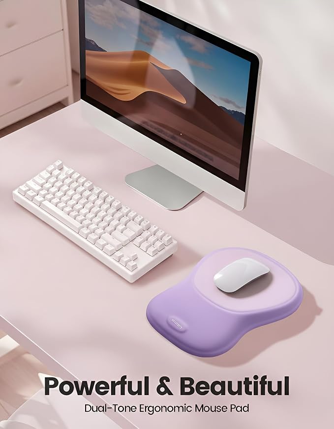 Meatanty Mouse Pad with Wrist Rest, Ergonomic Mouse Wrist Support, Desk Mouse Mat Computer Accessories, Comfortable Palm Hand Pain Relief, Cute Non-Slip Laptop Cushion, Office Home Gaming Women-Purple