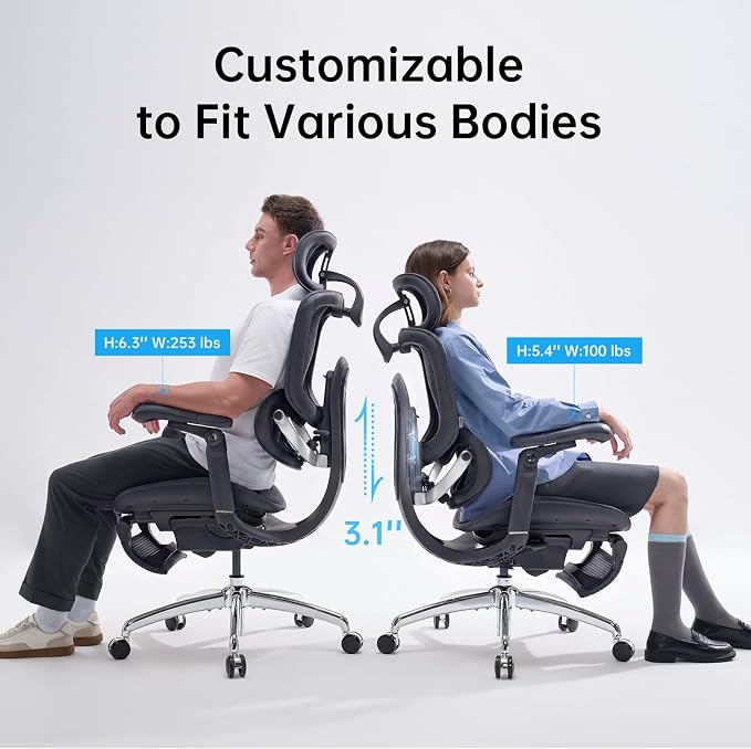 SIHOO Doro C300 Pro V2 Ergonomic Office Chair with Footrest & Full-Body Adaptive Support, 8D Armrests & Breathable Mesh, Comfy High Back Desk Chair for Long Hours, 135° Recline,2 Packs, Jet Black