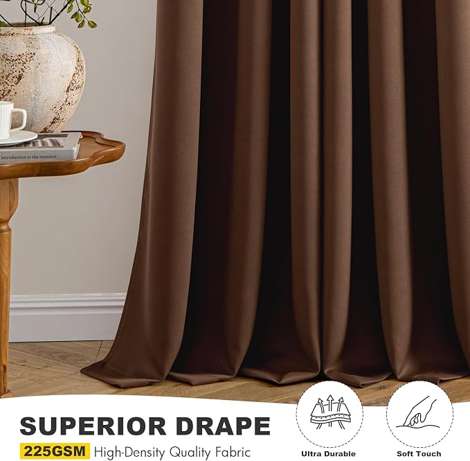 MIULEE Blackout Curtains for Bedroom Living Room 2 Panels, Thermal Insulated Room Darkening Drapes Grommet Noise Reducing Light Blocking Window Treatments 72 Inches Long 40x72 Inch Mocha Brown