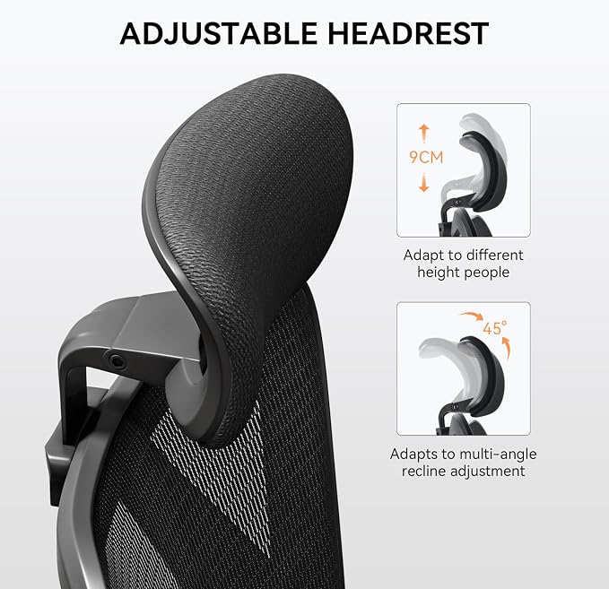 XUER Ergonomic Office Chair, Mesh Computer Desk Chair with Adjustable Sponge Lumbar Support, Thick Cushion, PU Armrest and Headrest, High Back Swivel Home Office Task Chair for Work (Black)…