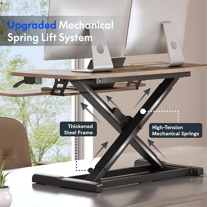 FLEXISPOT Standing Desk Converter 40" Wide Desk Riser for Multi-Device, Large Desktop Sit Stand Workstation for Dual Monitors, Ergonomic Height Adjustable Stand Up Desk Riser, Rustic Brown