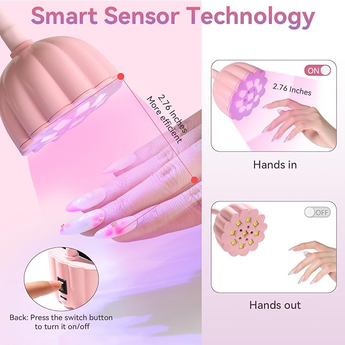 Makartt UV LED Nail Lamp - Gooseneck 58mW/cm² Flash Cure Lamp Rechargeable UV Light for Gel Nails with 4 Times & Auto Sensor USB Cordless Fast Curing Nail Art Design for Salon Home DIY (Pink)