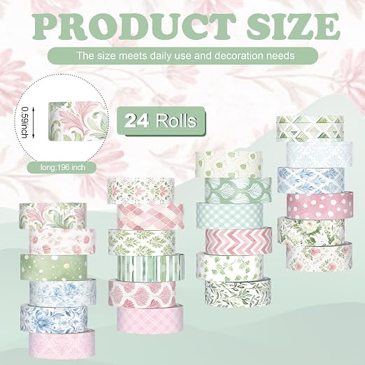 Gueevin 24 Rolls Watercolor Floral Washi Tape Set 15 mm Seasonal Flower Decorative Washi Tape for Craft Arts DIY Scrapbook Journaling Supplies Gift Wrapping(Garden)