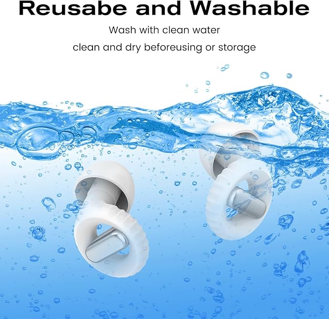 Ear Plugs for Sleeping Noise Cancelling, 35 dB Reusable Ear Plug for Noise Reduction with 8 Ear Tips, Soft Concert Ear Plugs, Hearing Protection Silicone Earplugs for Sleep, Work (White)
