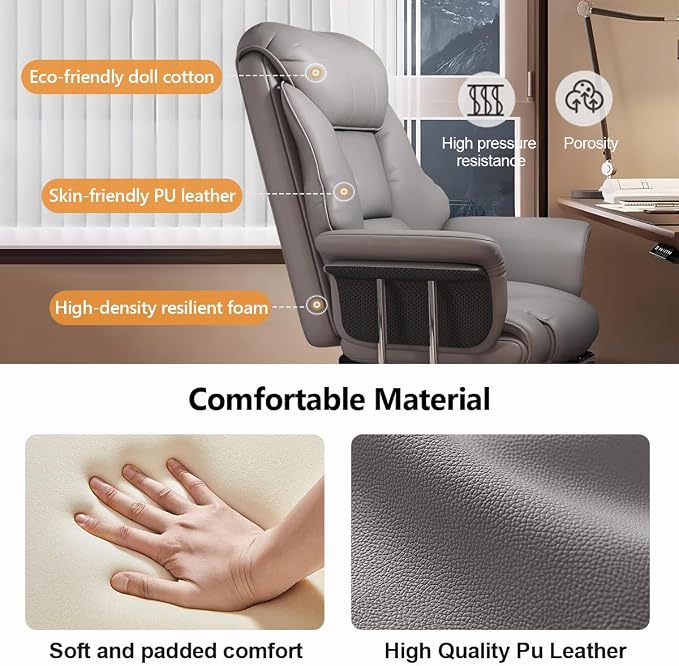 Big and Tall Office Chair Wide Seat Ergonomic Leather Executive Desk Chair with Leg Rest, Heavy-Duty 550 lbs Adjustable Height Computer Gaming Chairs