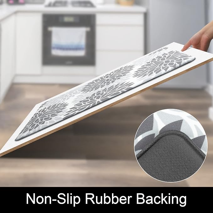 HEBE Anti Fatigue Kitchen Rugs Set of 2, Cushioned Kitchen Mats for Floor | Non Slip Washable Kitchen Runner Rug Set, Floral Stain Resistant Waterproof Comfort Mat Carpet for Sink, Standing Desk