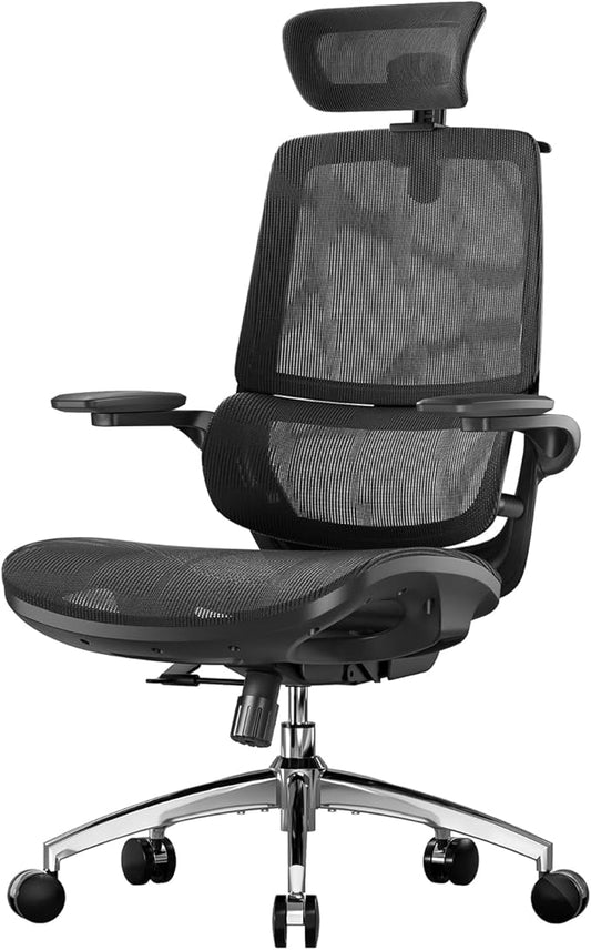 SIHOO M59AS Ergonomic Office Chair, Dual Backrest, Adaptive Lumbar Support | 3D Flip-Up Armrests, Full Breathable Mesh, Reinforced Aluminum Base, 330 lb, Comfort That Moves With You, Black