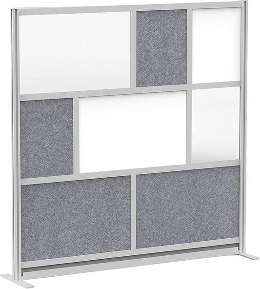 Room Divider for Office Privacy – Modular Freestanding Partition with Whiteboard, PET Acoustic Panel, and Frosted Acrylic, Workflow Multi-Functional Wall, Gray Frame, Easy Assembly (70” x 70”)