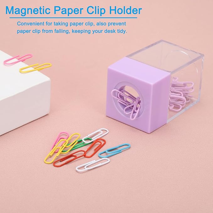 PATIKIL Magnetic Paper Clip Holder Dispenser, Large Capacity Paper Clip Organizers with Magnetic Top for Desk Supplies, Office, Classroom, Home, Purple