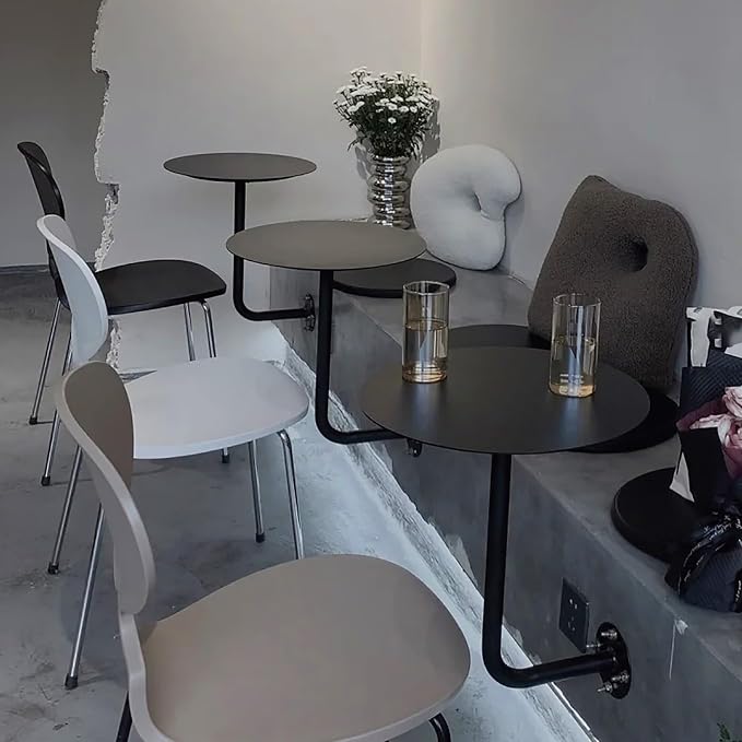 Wall-Mounted Small Round Table for Cafe, Dessert Shop & Home - 3.0MM Thick Iron Metal Anti-Deformation, Space-Saving(Black,35x45x20cm)