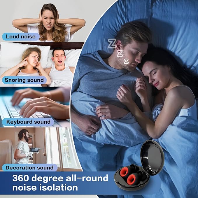 Earplugs Motorcycle.Ear Plugs for Sleeping Noise Cancelling 35dB Noise Reduction、Reusable Ear Plugs,Super Soft for Motorcycles Cycling、Sleeping、Work、Travel (Red Inner Circle)
