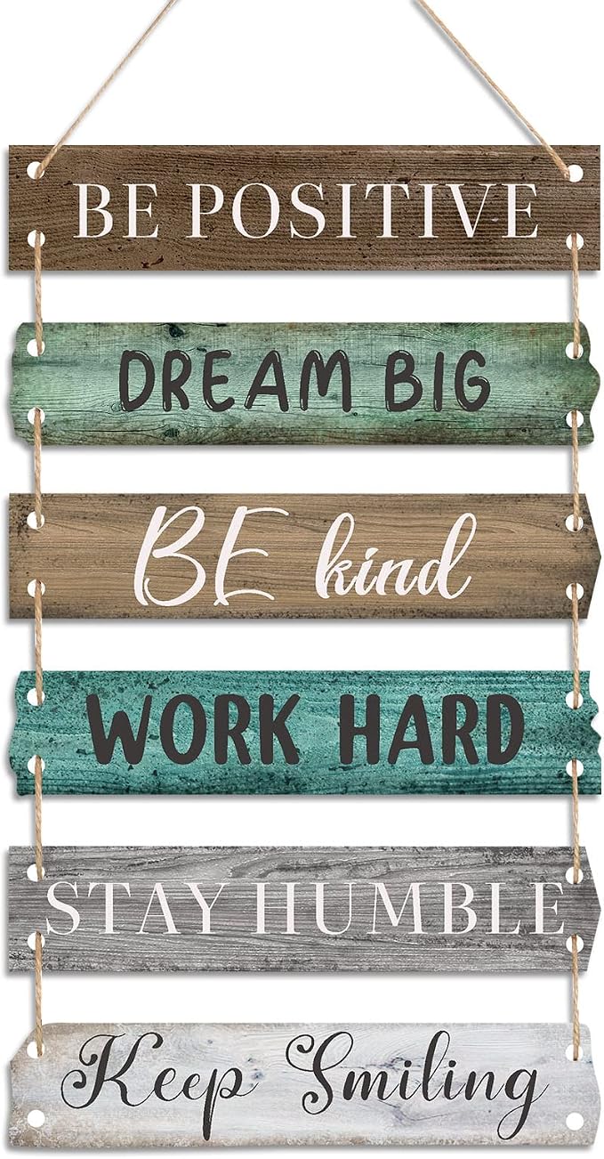 Blulu 6 Pcs Rustic Wall Hanging Plaque Sign Back to School Inspirational Wall Art Farmhouse Wooden Door Signs Positive Plaque with Quotes Motivational Quote Decor for Office Bedroom(Retro Style)