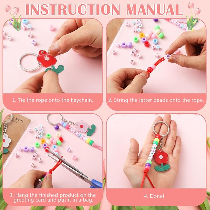 Suncalla 984 Pcs 24 Set Teacher Keychain Making Crafts Kit Back to School Teacher Keychain Gifts DIY Thank You for Helping Me Grow Gifts Flower Charm Name Letter Beads Cards Strings Kit