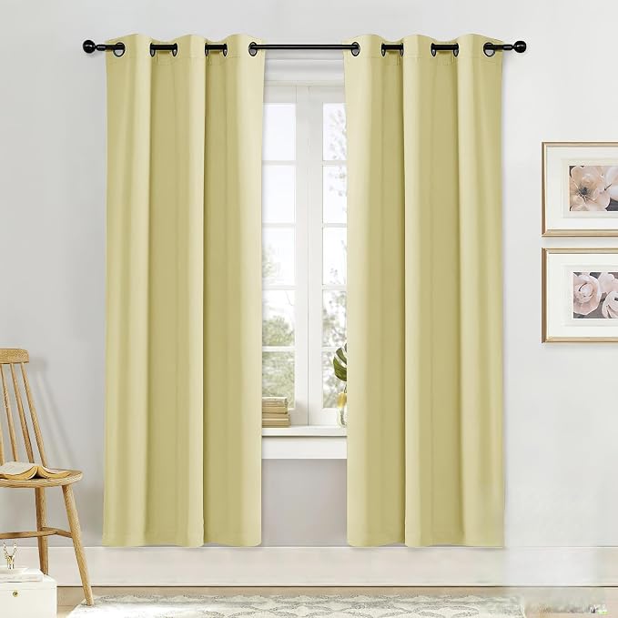 NICETOWN Blackout Curtain Blind for Bedroom, Single Panel, W34 x L72 inches, Paler Yellow, Thermal Insulated Grommet Blackout Room Darkening Drape/Drapery