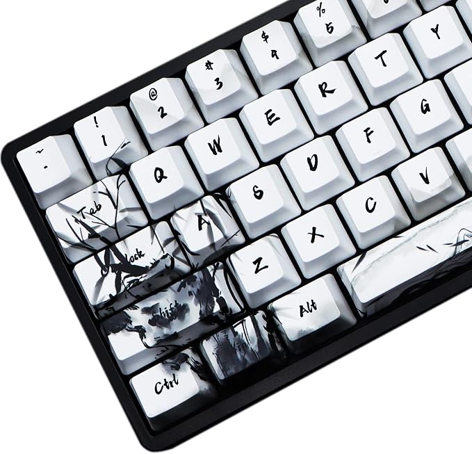 MOLGRIA Keycaps 68 Set Ink Panda for 68 Keys Keyboard, Custom PBT OEM Profile Key Caps with Keycap Puller for Cherry MX Khail Switches Gaming Keyboard